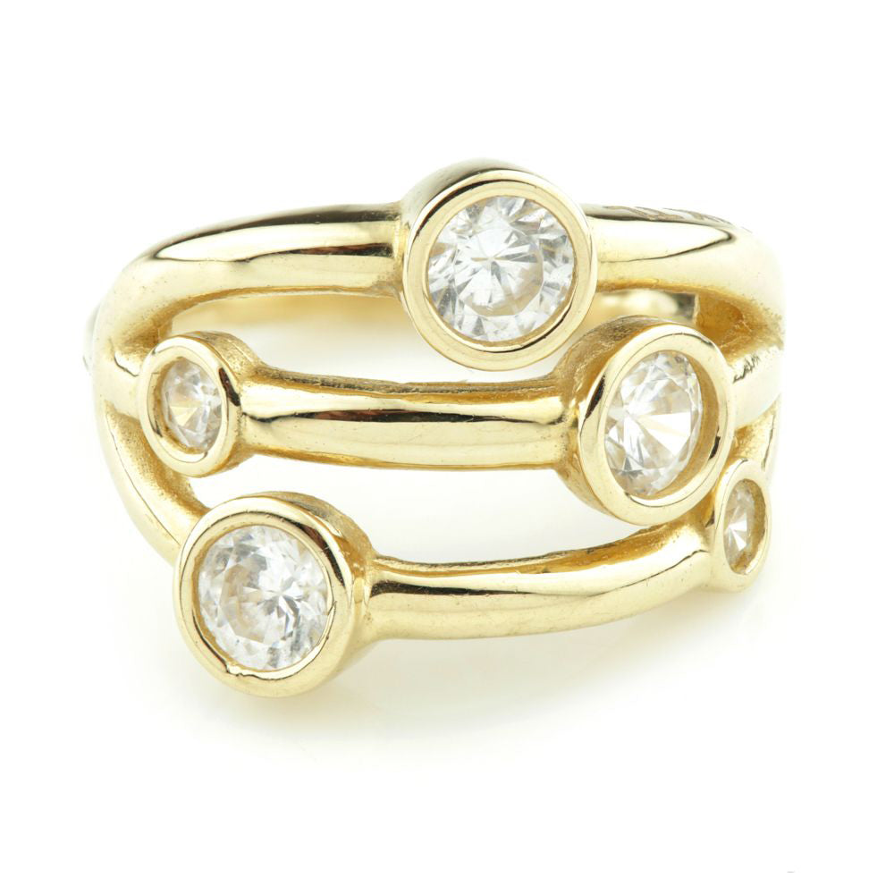 9ct Gold CZ Banded Hinged Ring