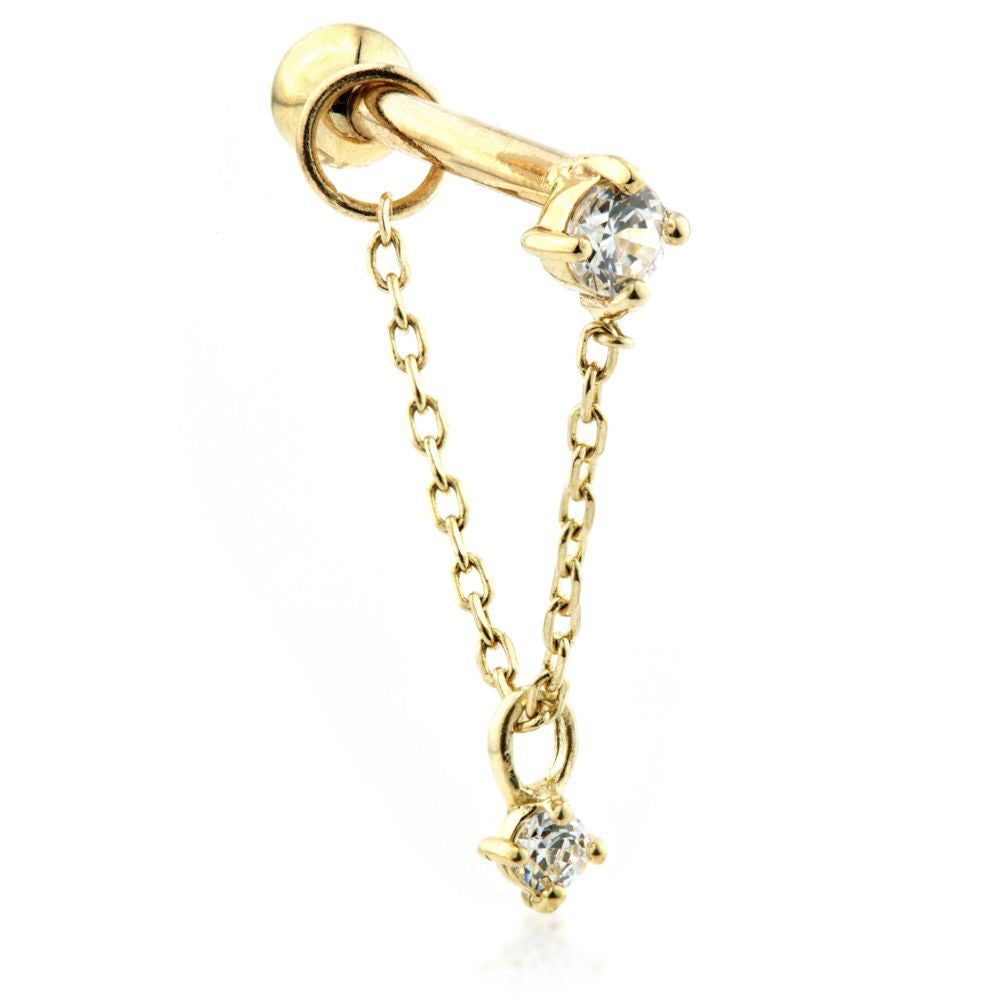 9ct Gold Claw Set Crystal with Gem Chain Barbell