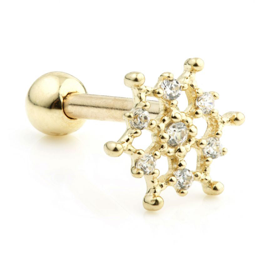 9ct Gold Gem Snowflake 1.2 mm Barbell