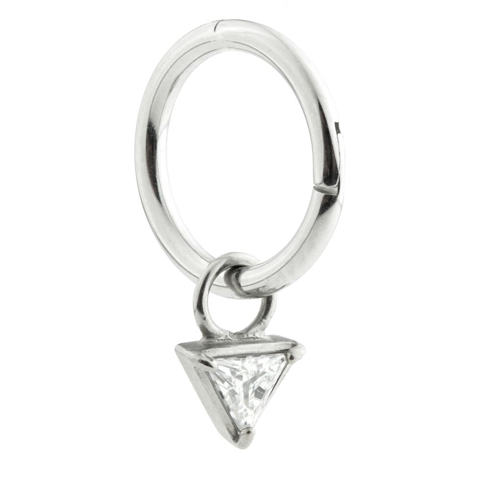 Crystal Triangle Charm on Hinged Ring
